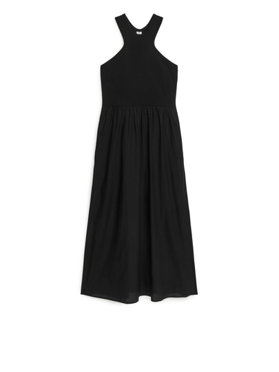 Racer-Cut Cotton Blend Dress - Black