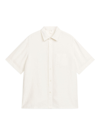 Short-Sleeved Linen Shirt - White