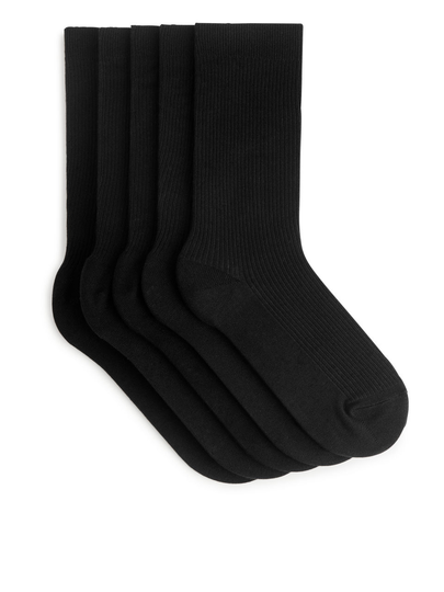 Cotton Rib Socks Set of 5 - Black