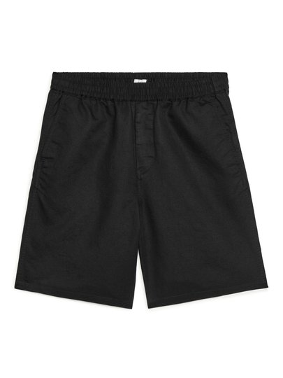 Cotton-Linen Drawstring Shorts - Black