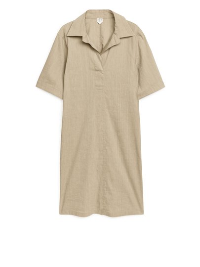 Linen Blend Resort Dress - Beige