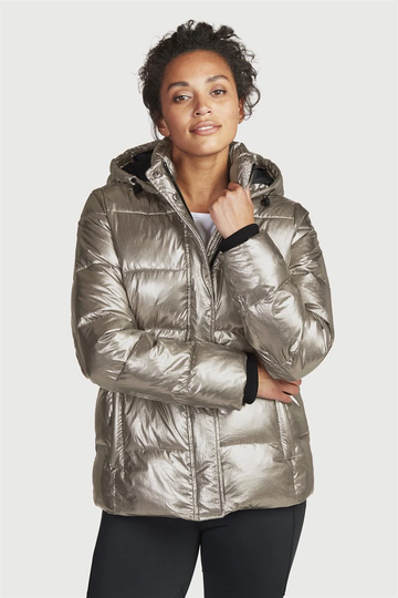 Vadderad jacka med metallisk look