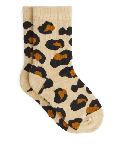 Jacquard Socks, 2 Pairs - Beige