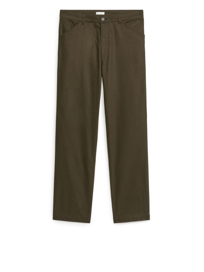Wide-Leg Cotton Trousers - Green