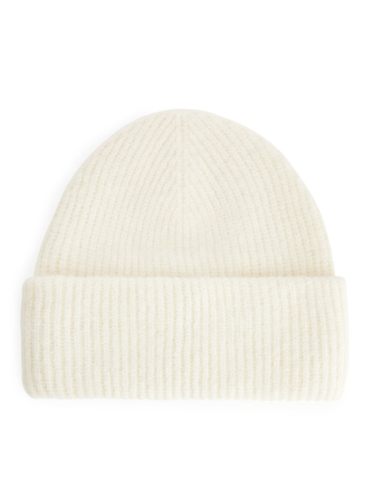 Double-Fold Alpaca Merino Beanie - White