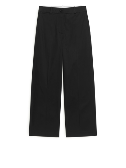 Wide Cotton Twill Trousers - Black