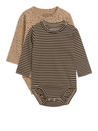 Long-Sleeve Bodysuits Set of 2 - Beige