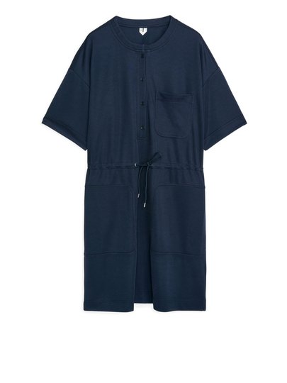 Short-Sleeved Jersey Dress - Blue