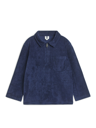 Half Zip Towelling Shirt - Blue