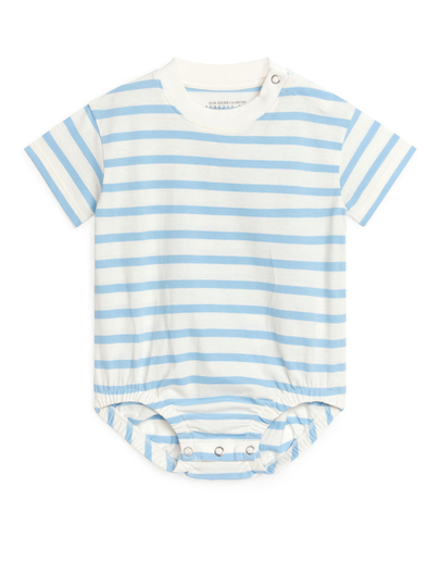 Short-Sleeved Jersey Romper - Blue