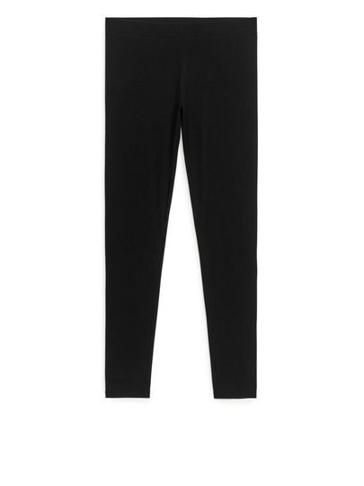 Ribbed Lyocell Blend Leggings - Black