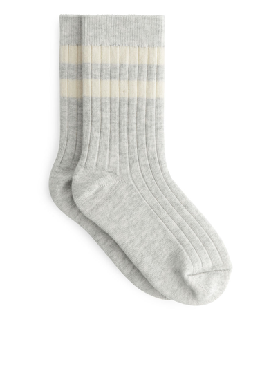 Rib Knit Socks Set of 2 - Grey