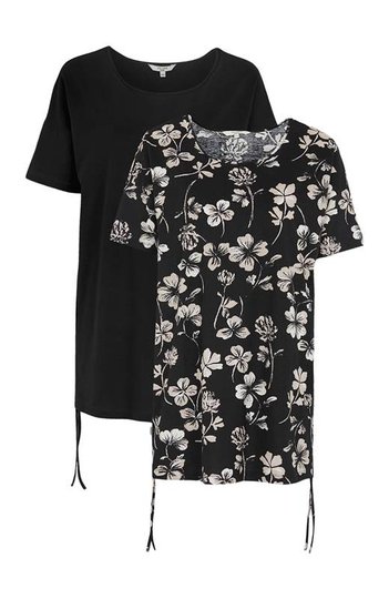 Cellbes Kortärmad topp i lång modell 2-Pack Svart Blommig