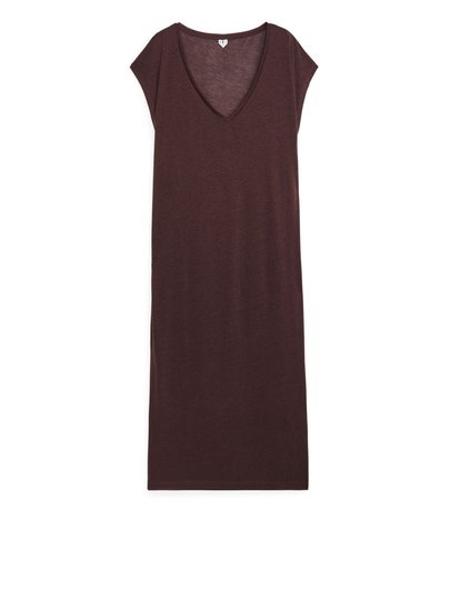 Semi-Sheer T-Shirt Dress - Brown