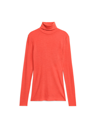 Sheer Merino Wool Roll-Neck - Orange