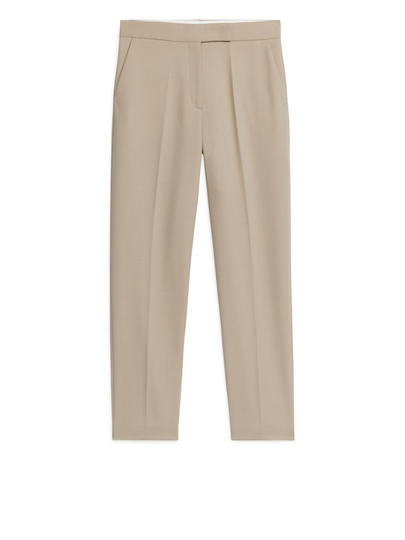 Tapered Wool Blend Trousers - Beige