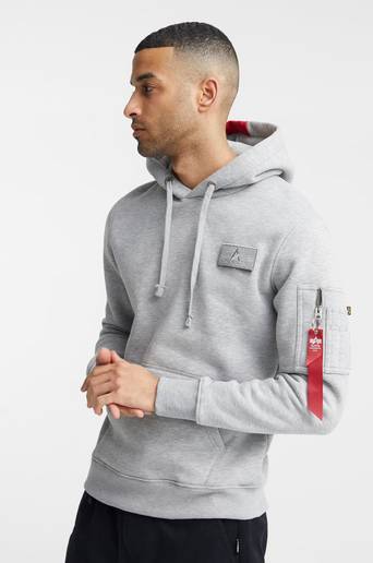 Alpha Industries Hoodie Red Stripe Hoody Grå