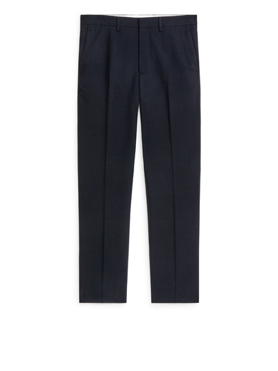 Slim Hopsack-Wool Trousers - Blue