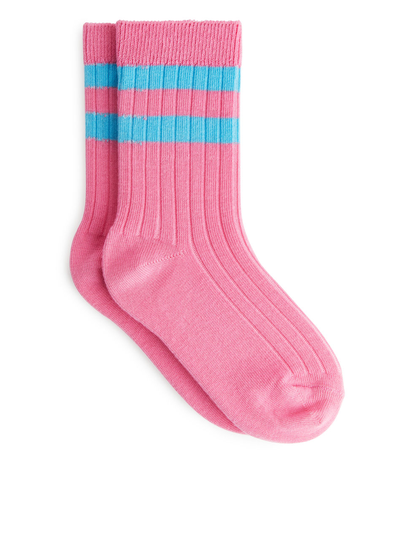Rib Knit Socks Set of 2 - Pink