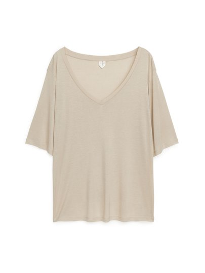 Fluid Boxy Lyocell T-Shirt - Beige