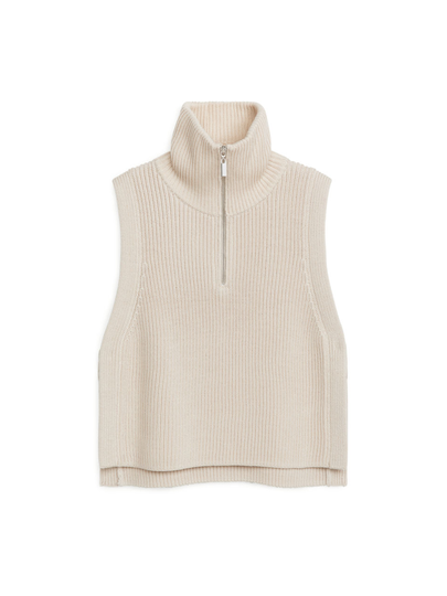 Half-Zip Wool Collar - Beige