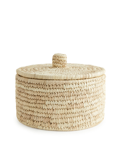 Afroart Palm Basket With Lid - Beige