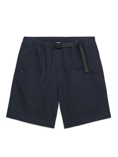Strap-Detail Cotton Twill Shorts - Blue