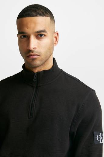 Calvin Klein Jeans Sweatshirt Textured Badge Half Zip HWK Svart