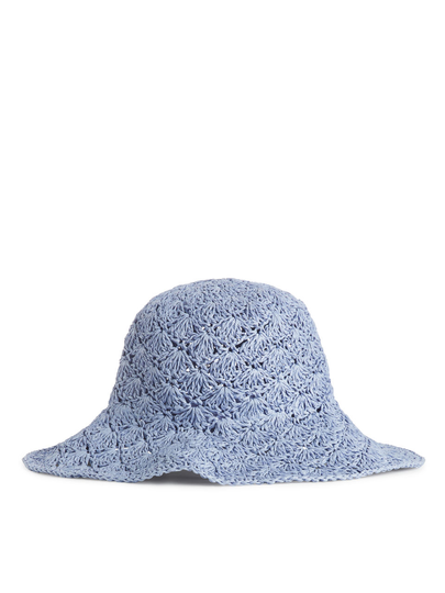 Crochet Straw Hat - Blue