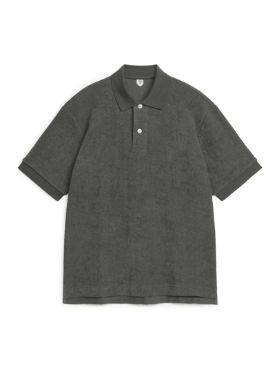 Towelling Polo Shirt - Grey