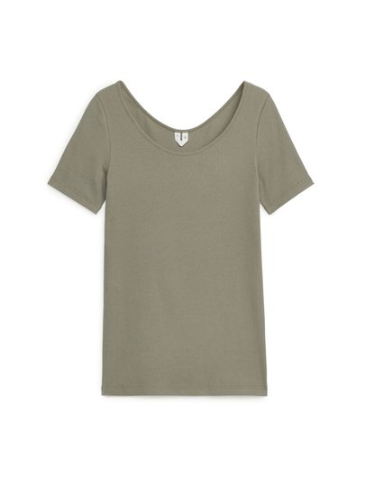Scoop Neck Rib Top - Brown