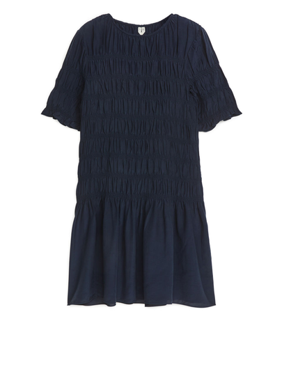 Lyocell Blend Smock Dress - Blue