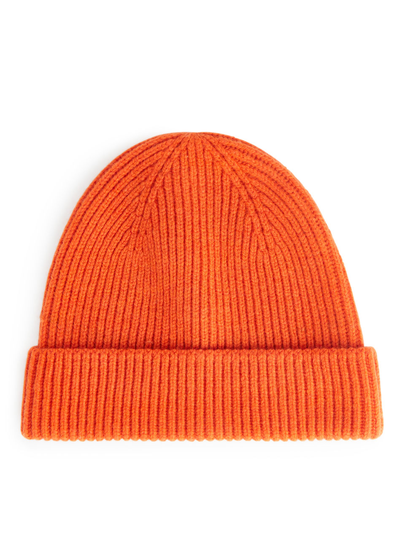 Ribbed Wool-Alpaca Beanie - Orange