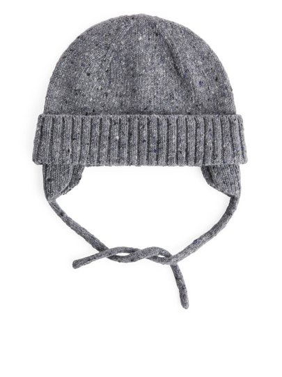 Wool Alpaca Earflap Beanie - Grey