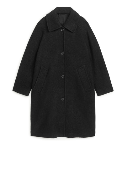 Bouclé Wool Coat - Black
