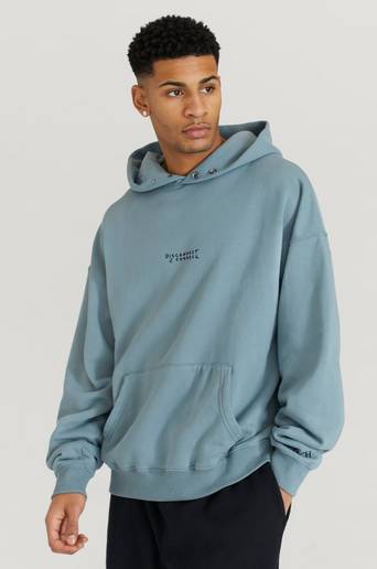 Preach Hoodie Oversized Embroidered Logo H Blå