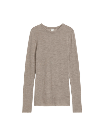 Long-Sleeved Merino Top - Beige