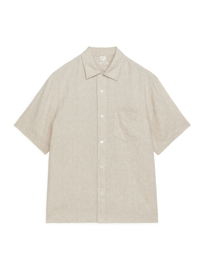 Short-Sleeved Linen Shirt - Beige