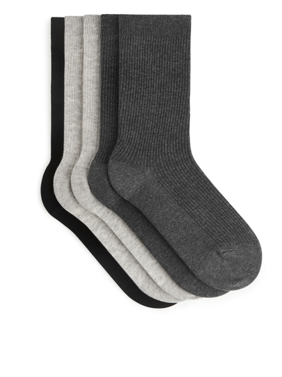 Cotton Rib Socks Set of 5 - Grey