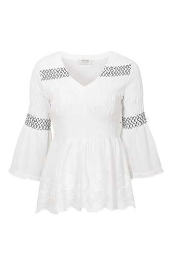 Cream Blus med smocksömmar Vanja Vit