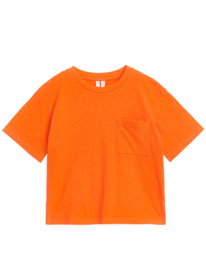 Loose Fit Linnen Blend T-Shirt - Orange