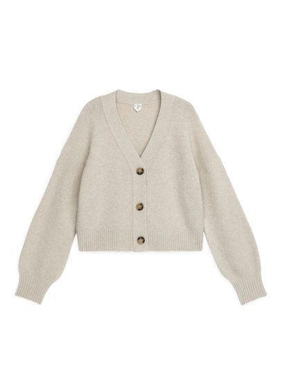 Alpaca Blend Cropped Cardigan - Brown