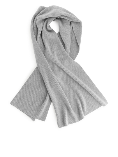 Ribbed Cashmere Blend Scarf - Grey