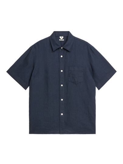Short-Sleeved Linen Shirt - Blue