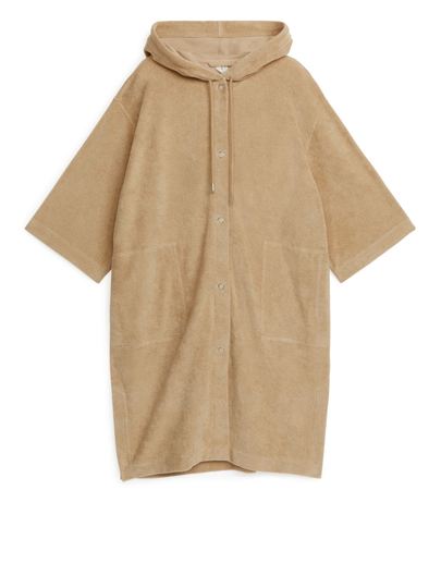 Hooded Towelling Robe - Beige