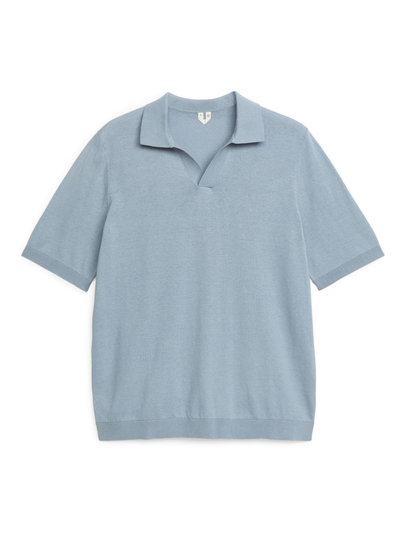 Cotton Linen Polo Shirt - Blue
