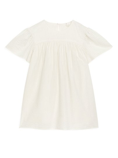 Voluminous Seersucker Dress - White