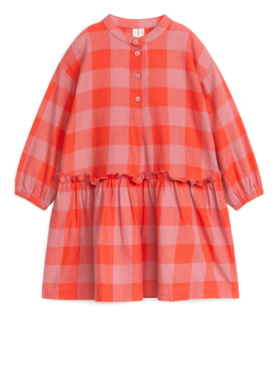 Tiered Check Dress - Orange