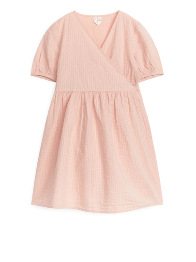 Seersucker Wrap Dress - Orange