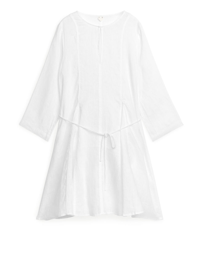 Flared Linen Dress - White